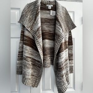 “SAY WHAT?” BROWN AND WHITE OPEN-FRONT CARDIGAN SWEATER!!  NEW WITH TAGS!!